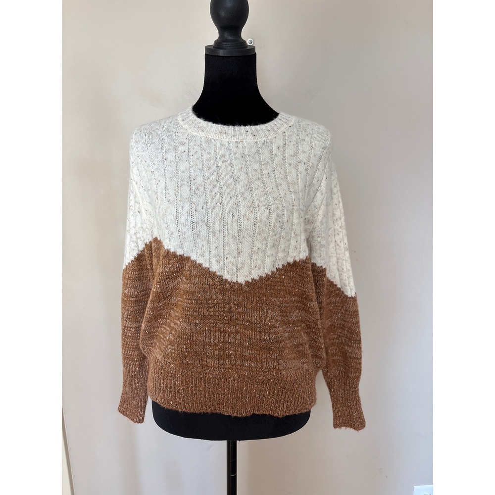 Cupcakes and Cashmere Anthropologie Women Medium Brown Cream Colorblock Sweater